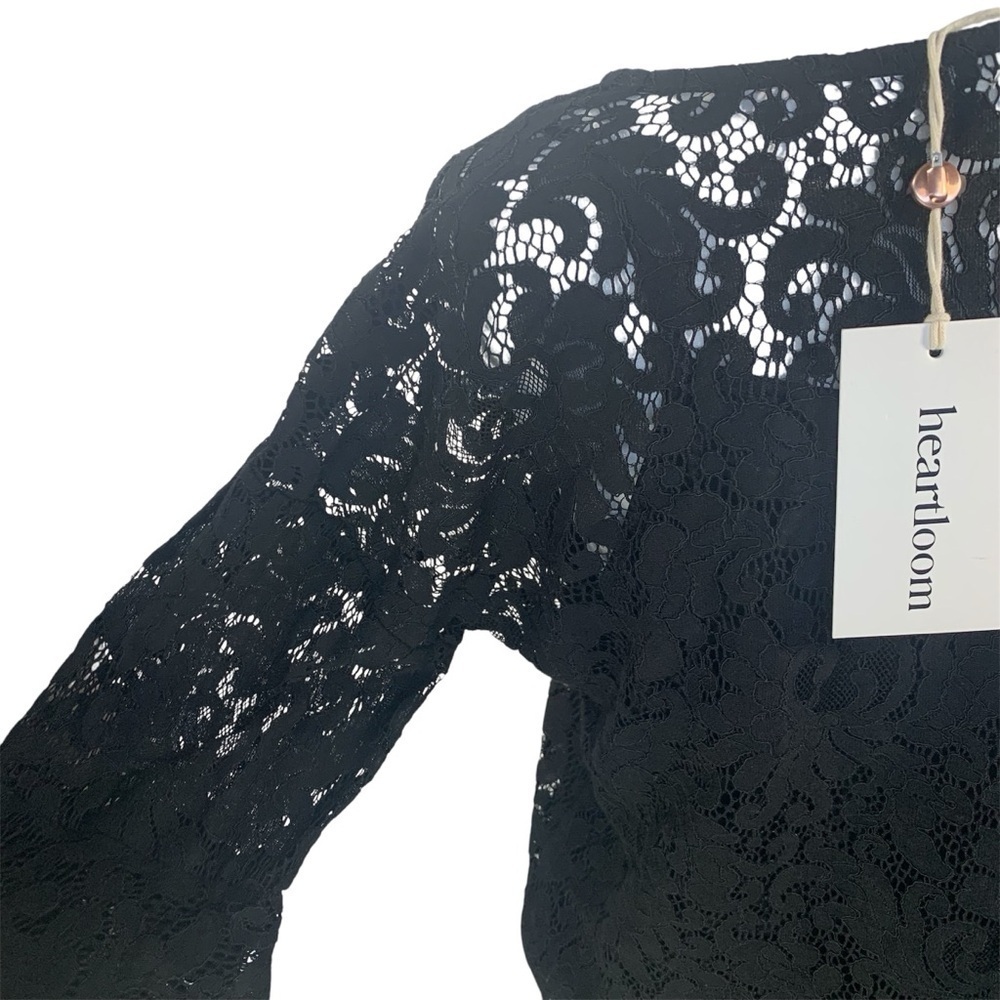 ๐ Heartloom Black Lace Top Tiered Ruffle 3/4 Sleeve Bubble Cuff Elegant Event S - Picture 5 of 14